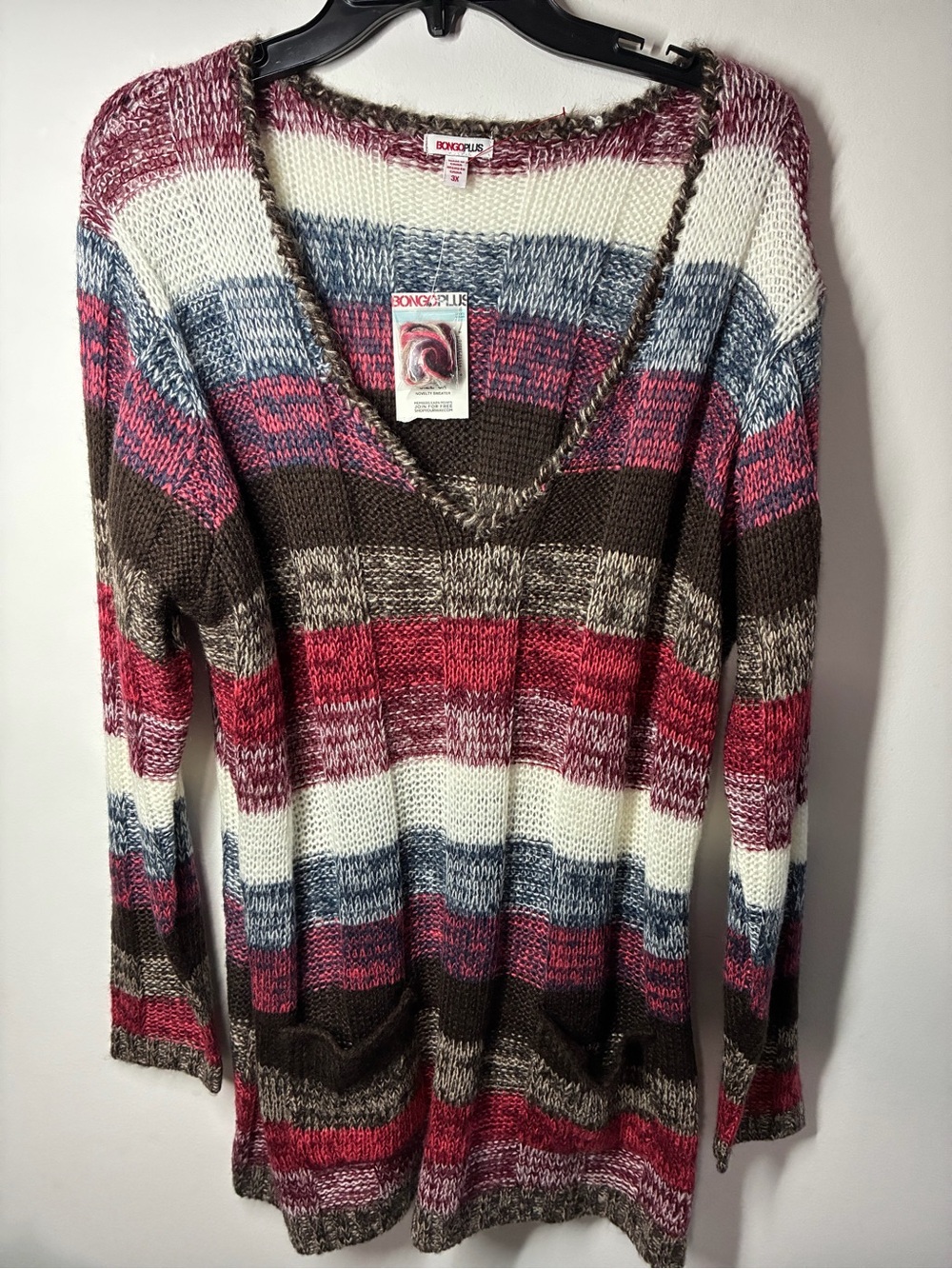 BONGO Multicolor Striped V-Neck Sweater - Cream, Pink, Blue, Brown